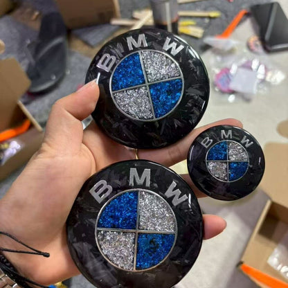 Suitable for BMW front and rear emblems, hood emblems, black and gold dual-tone front and rear wheels, custom steering wheel logos, carbon fiber
