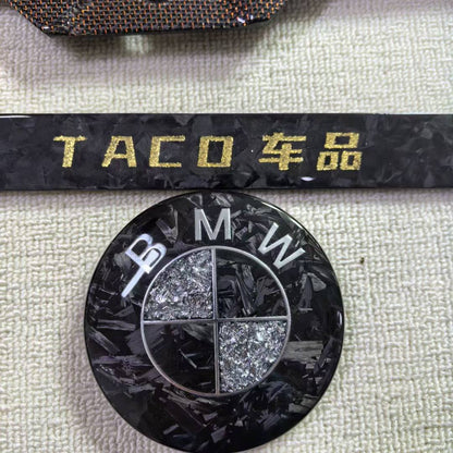 Suitable for BMW front and rear emblems, hood emblems, black and gold dual-tone front and rear wheels, custom steering wheel logos, carbon fiber