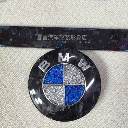 Suitable for BMW front and rear emblems, hood emblems, black and gold dual-tone front and rear wheels, custom steering wheel logos, carbon fiber