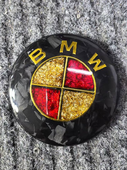 Suitable for BMW front and rear emblems, hood emblems, black and gold dual-tone front and rear wheels, custom steering wheel logos, carbon fiber
