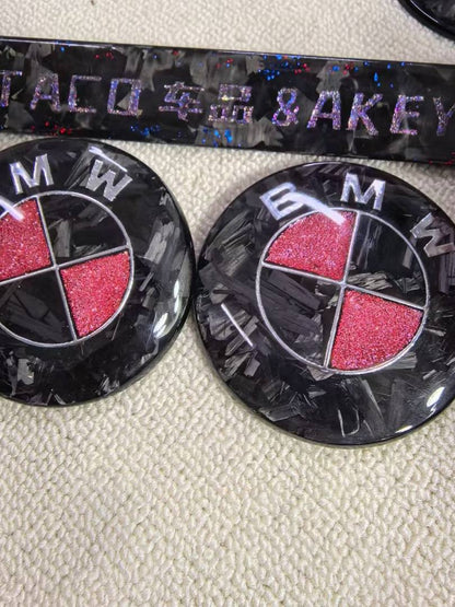 Suitable for BMW front and rear emblems, hood emblems, black and gold dual-tone front and rear wheels, custom steering wheel logos, carbon fiber